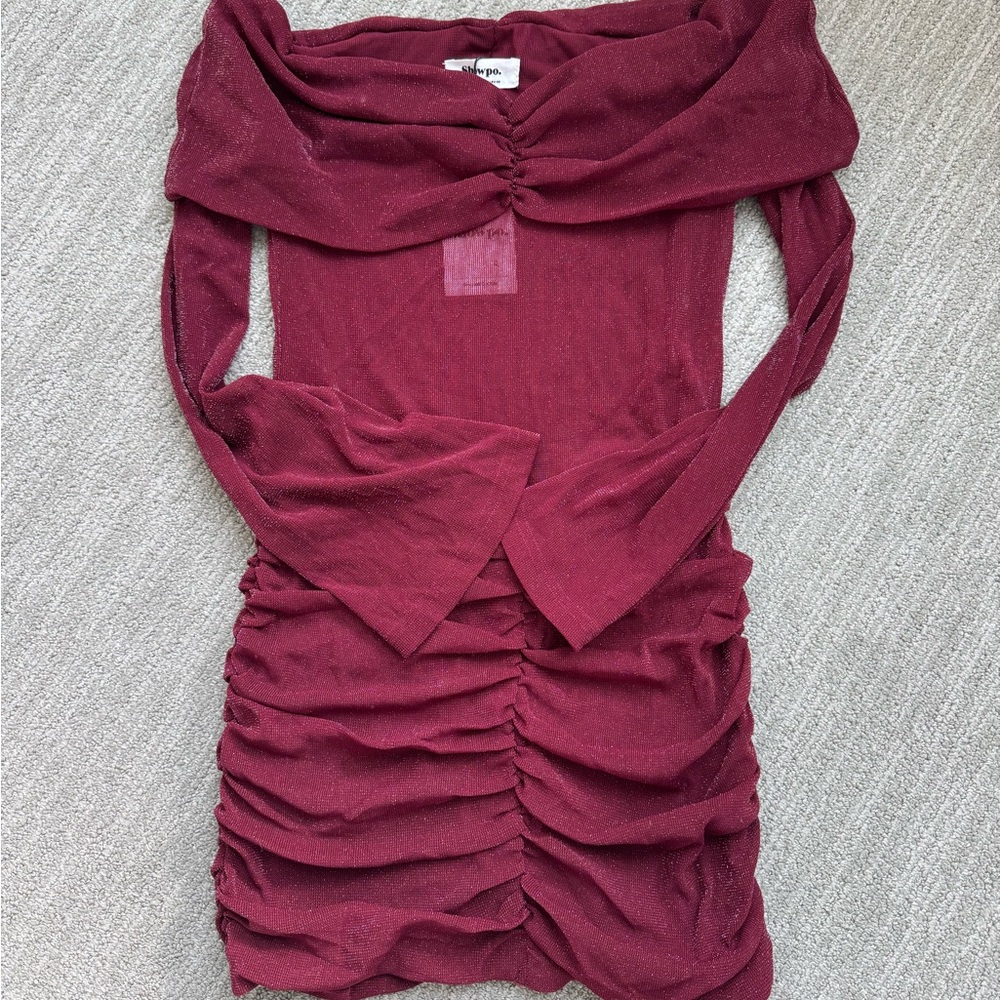 Showpo Wine Glitter Off-Shoulder Mini Dress